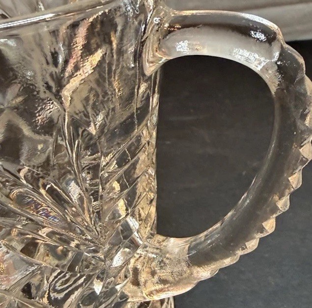 Vintage Pressed Glass Mini Pitcher 5” Starburst Diamond Pattern Clear Creamer
