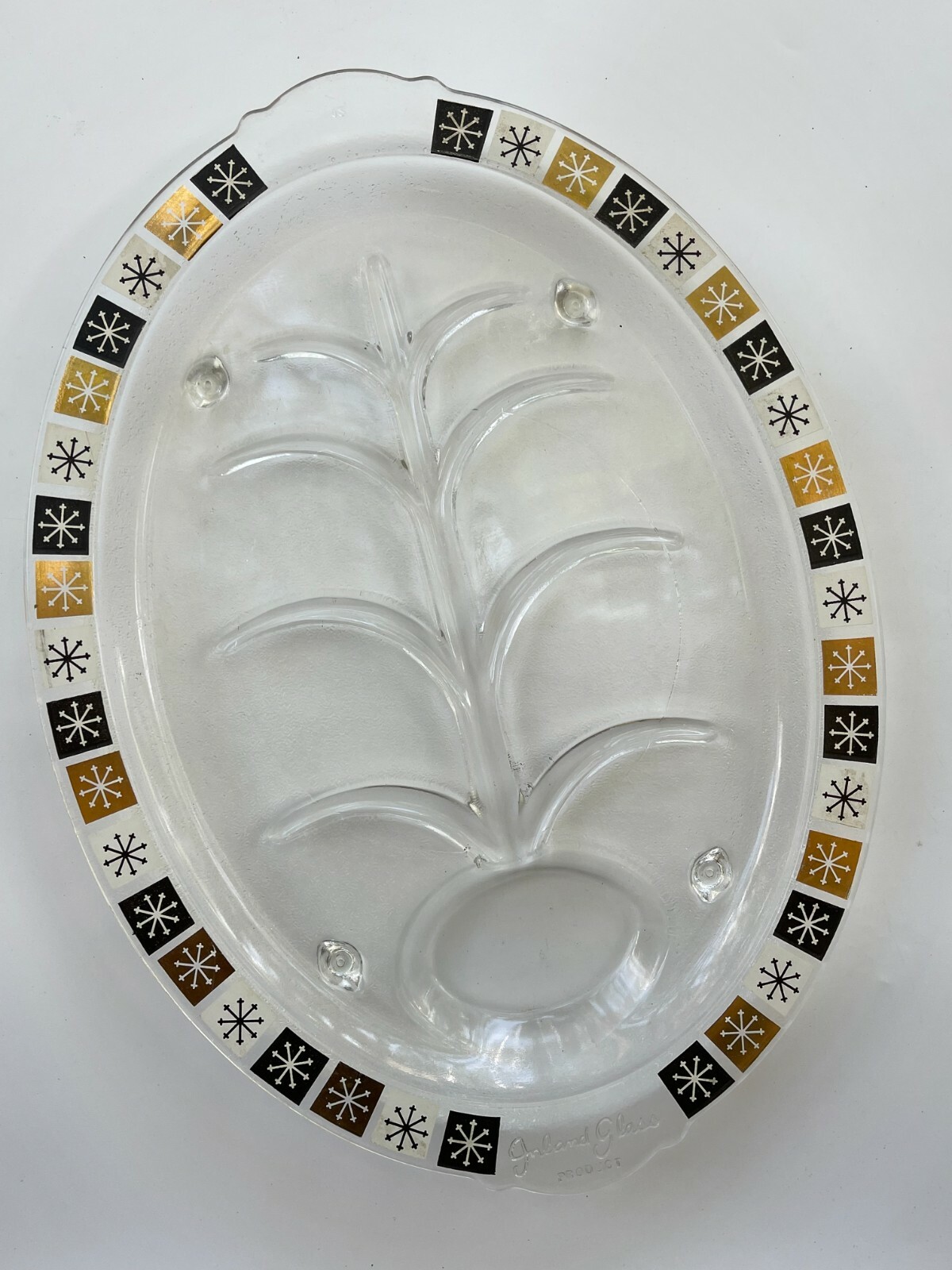 Mid-Century Inland Glass Garland Carving Tray Meat Platter Plate Atomic MCM