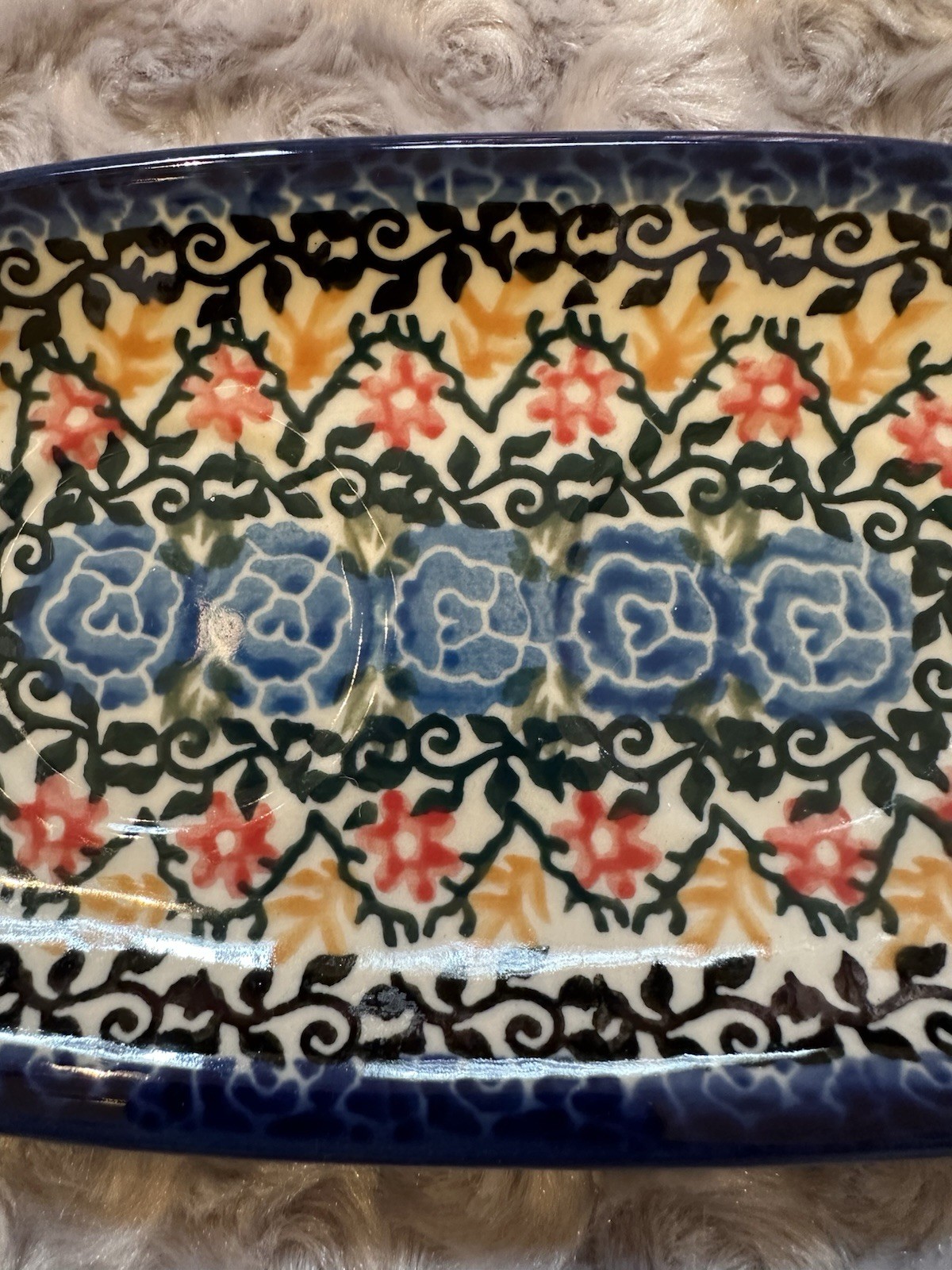Hand Made Polish Pottery Salt Pepper Shaker w/Tray UNIKAT 2275 by TERESA LIANA