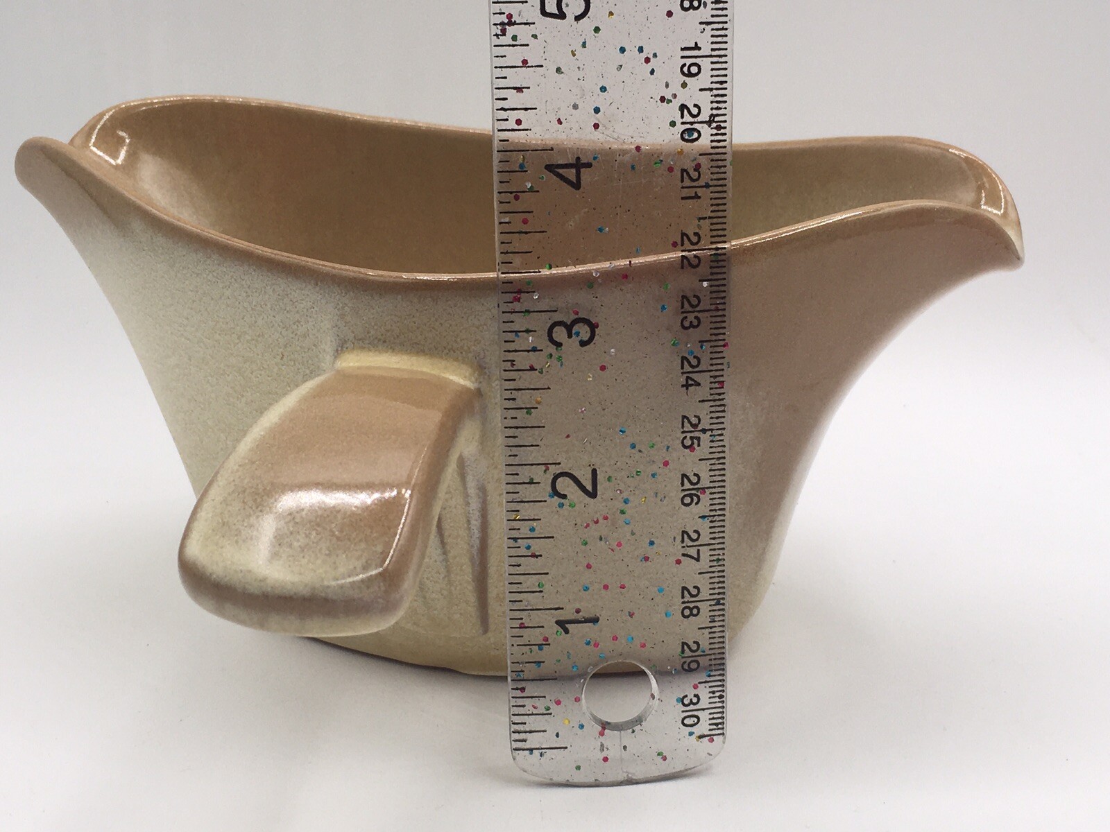 Frankoma 6S Pottery Desert Gold Double Sided Handled Gravy Sauce Boat MCM VTG