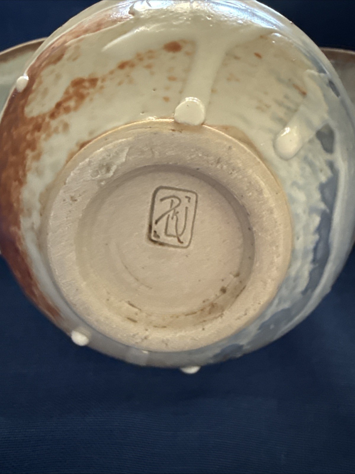 Studio Pottery Set 3 Hand Thrown Dip Bowl Drip Glaze Blue Brown Tones 1.25″x 3″