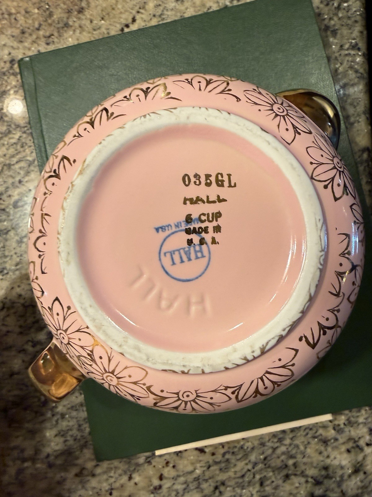 Vintage Hall China New York Daisies Pink & Gold 6-Cup Teapot #0356CL Made in USA