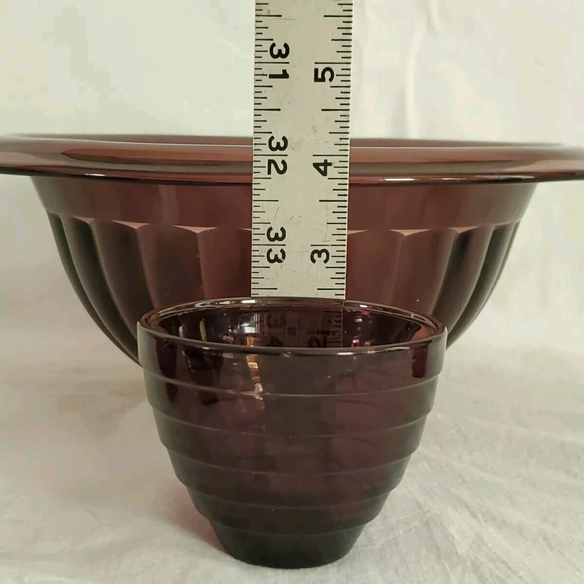 Vtg 30’s Hazel Atlas Purple Amethyst Punch Bowl Chrome Art Deco Moderntone Cups