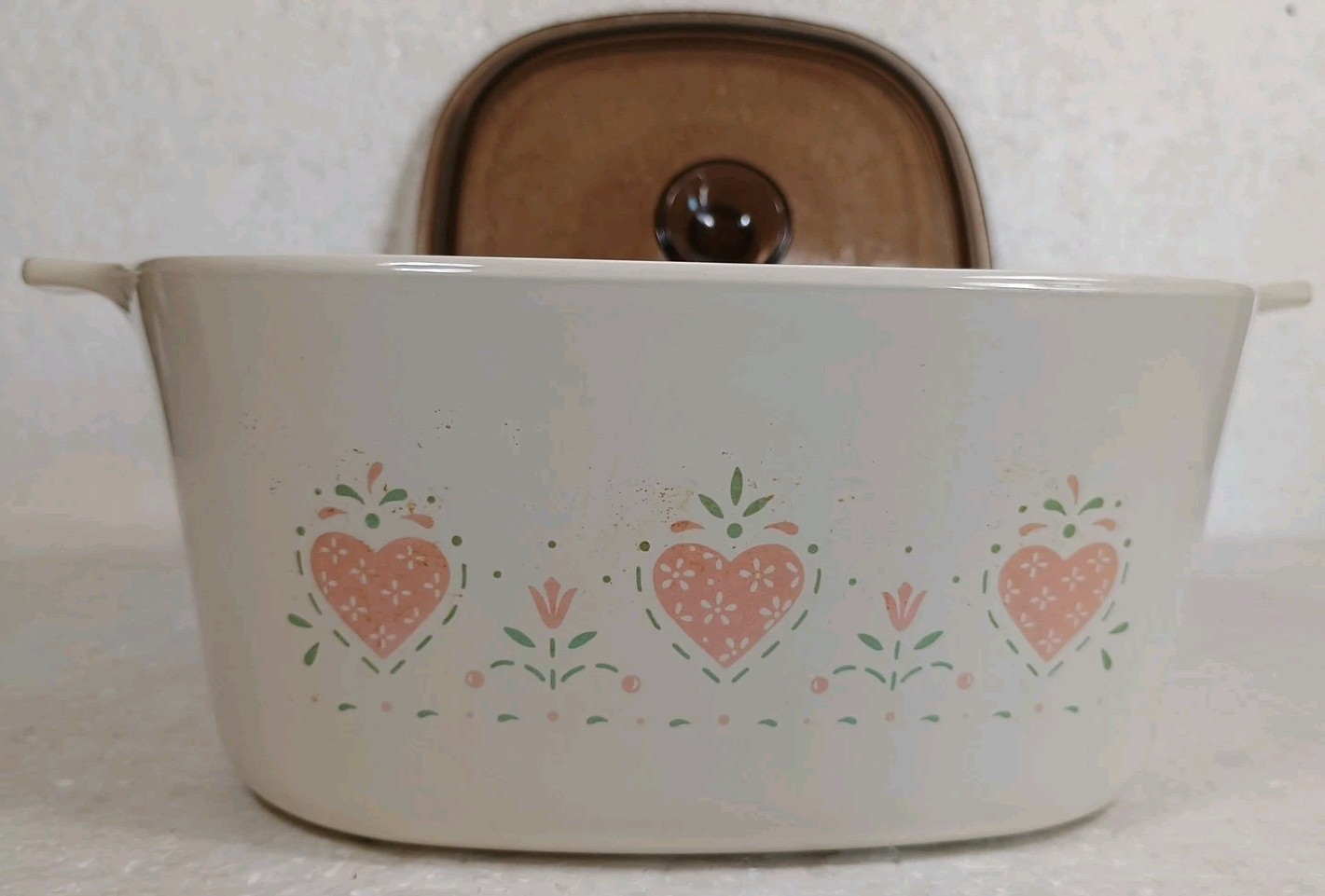 Corning Ware Forever Yours Casserole Dish 3 Liter Brown Lid Pink Hearts