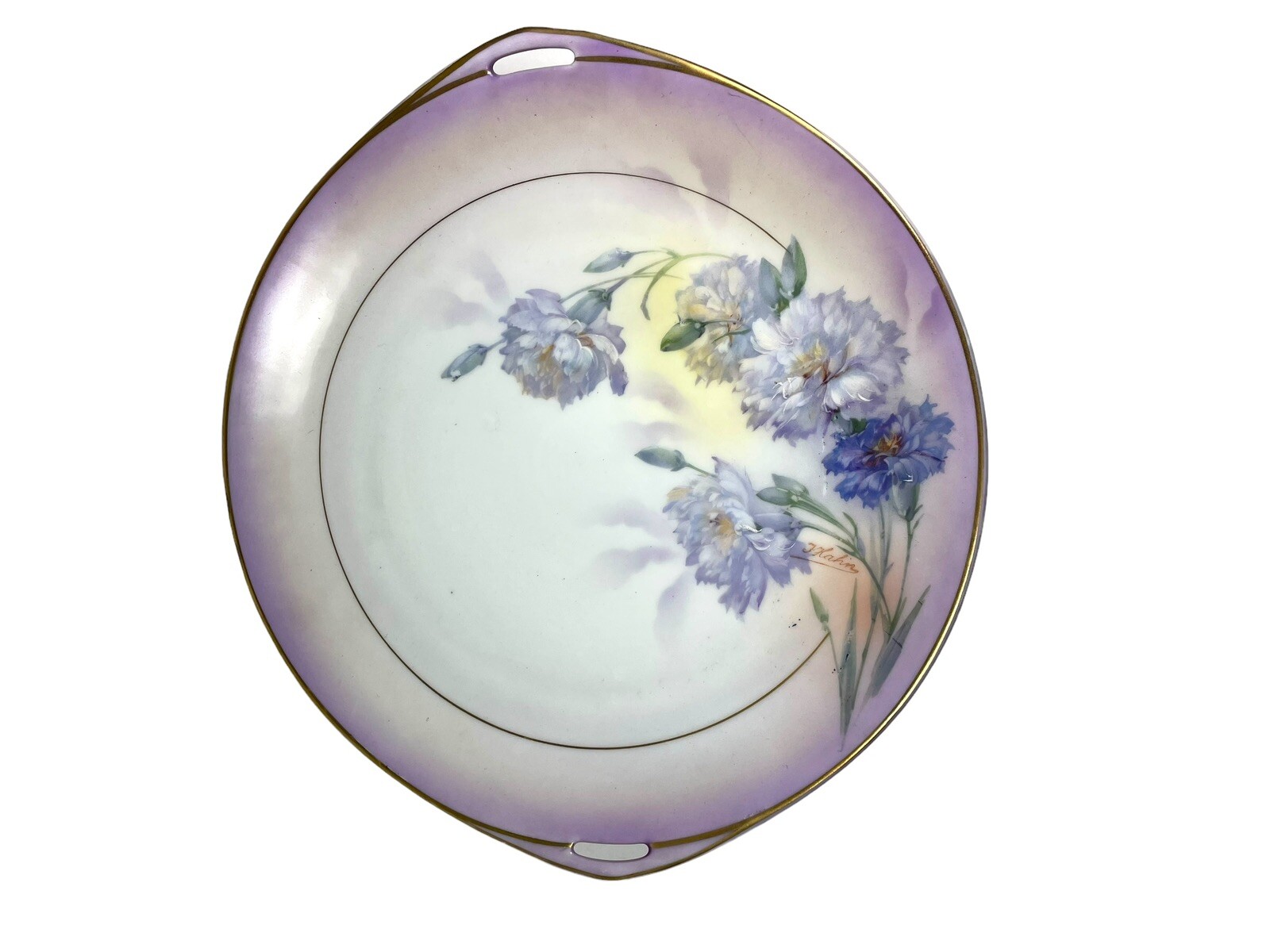 Royal Rudolstadt Prussia Hand Painted Light Purple 10.5” Cake Plate c1905-1920
