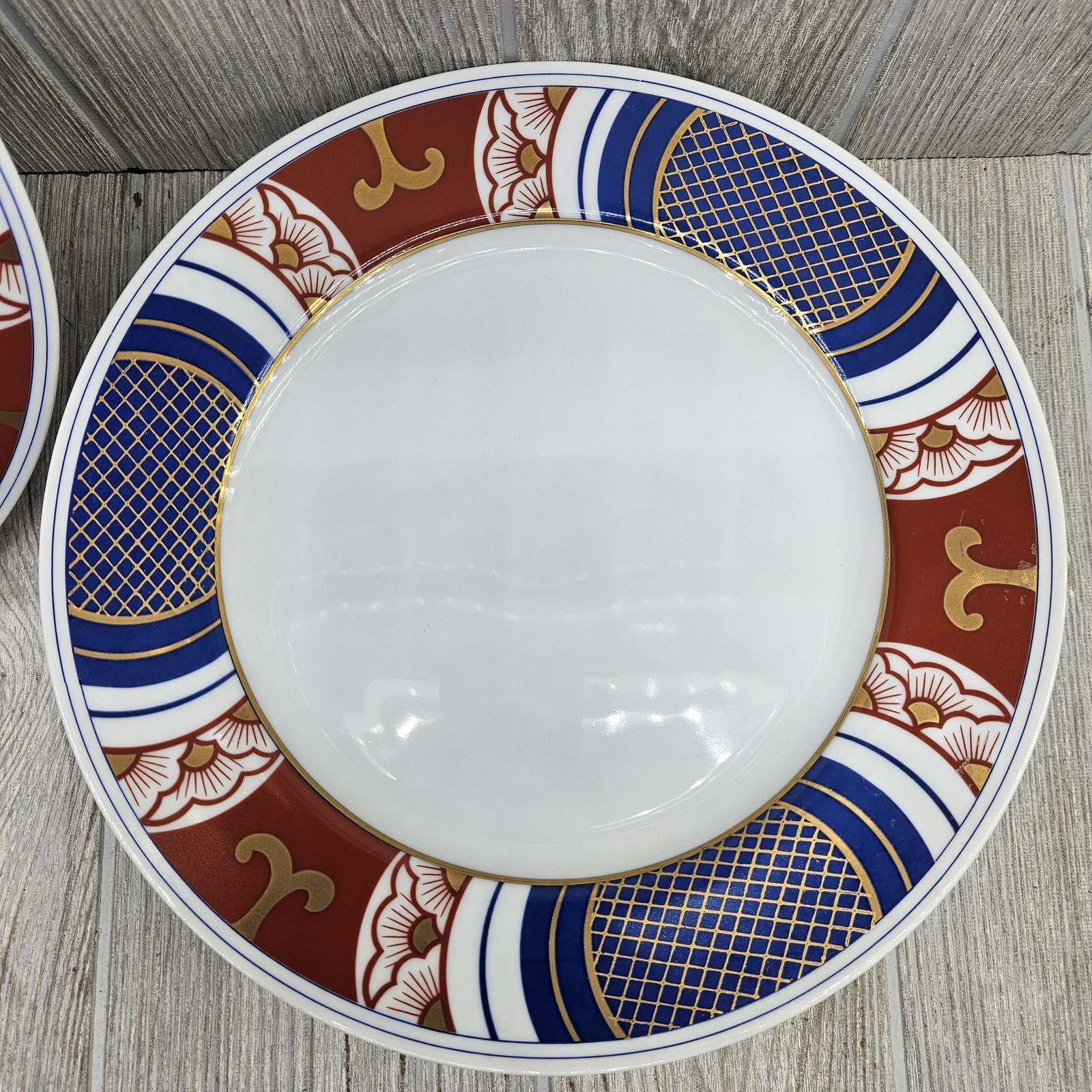 Fitz and Floyd Nishiki Set of 5 Dinner Plates Blue Rust Gold Japan