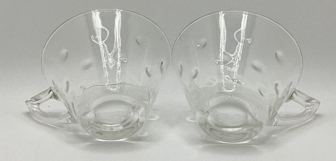 2 Vintage Anchor Hocking Bubble White 8 Ounce Glass Coffee / Tea Cup