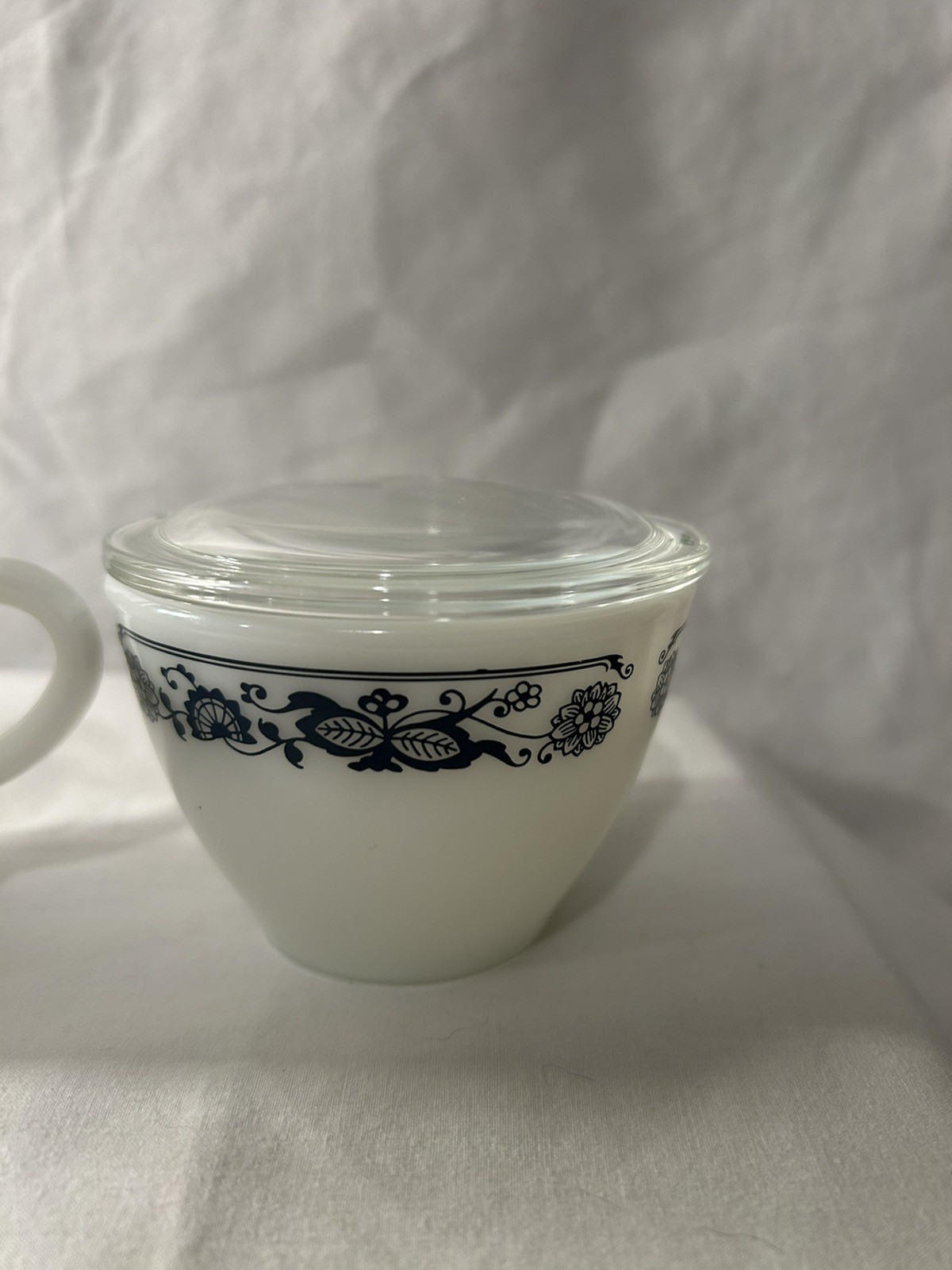 Vintage Corning Pyrex Glass Sugar Bowl with Lid and Creamer Blue Onion