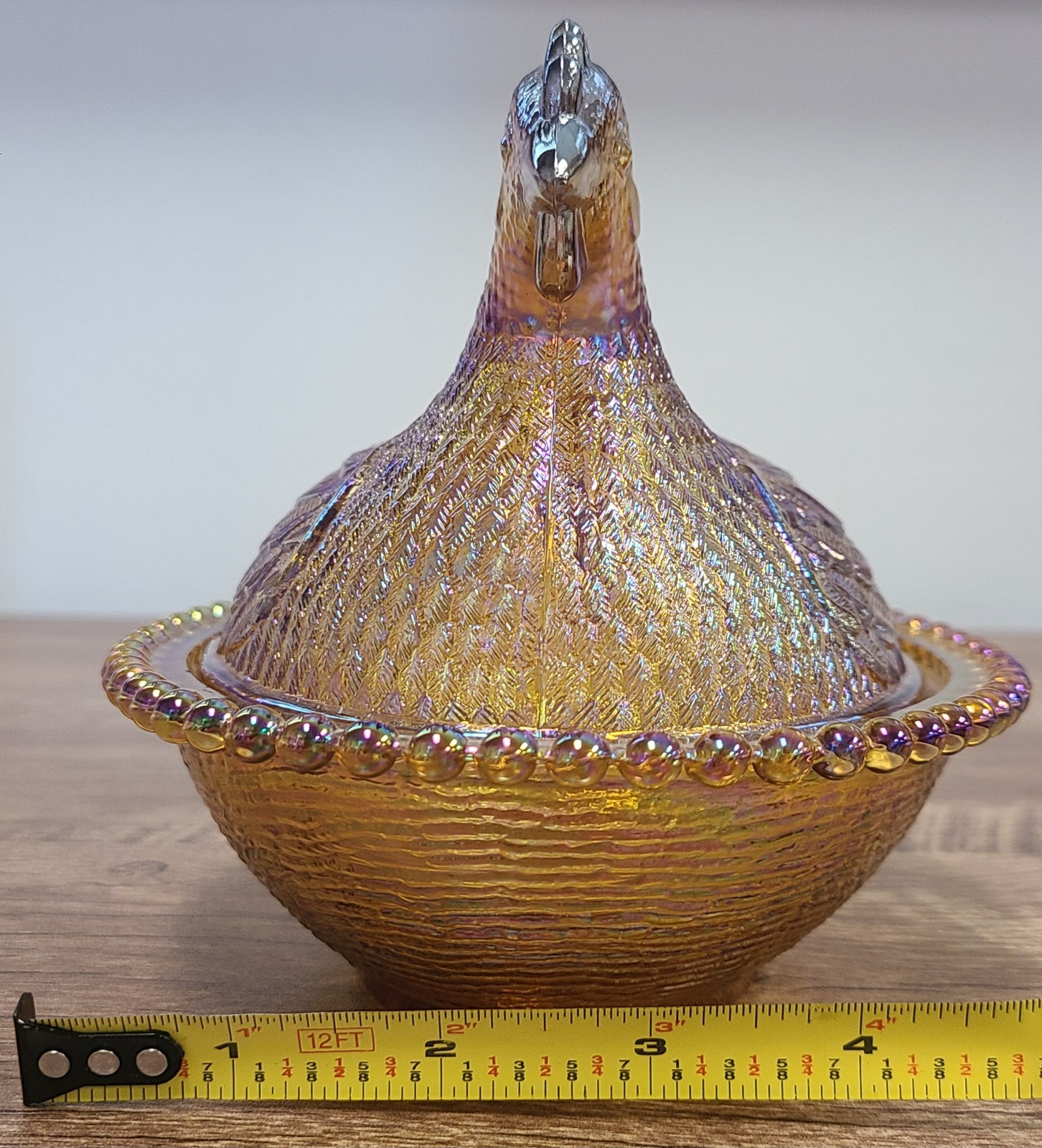 Indiana Glass Hen On Nest Iridescent Gold Carnival Vintage