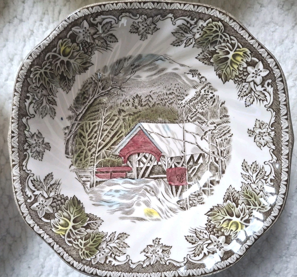 6 Square Salad Soup Bowls The Friendly Villiagage Covered Bridge Johnson Bros