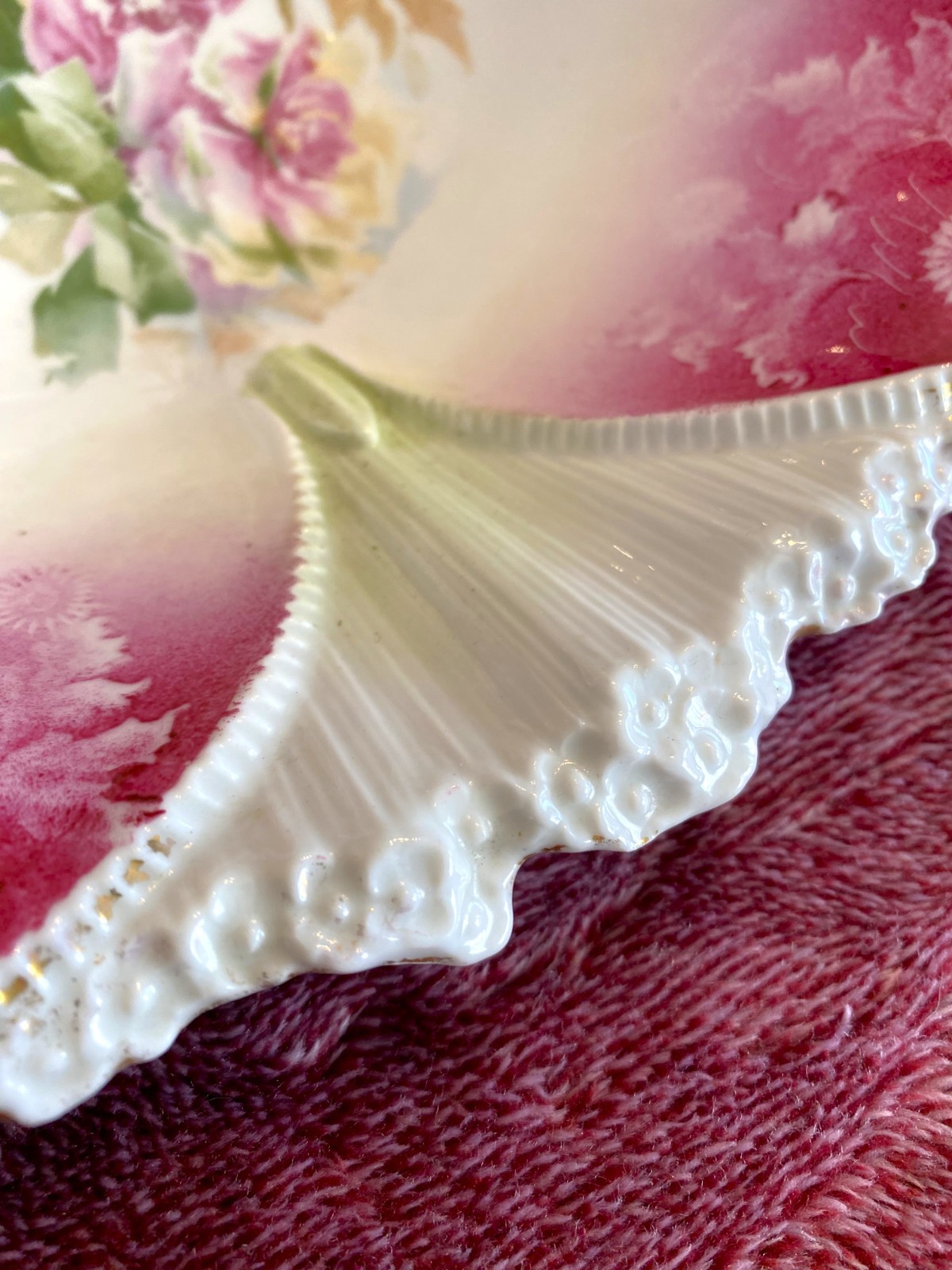 Antique RS Prussia Porcelain Serving & Berry Bowls Floral Pink Roses 7 PC Set