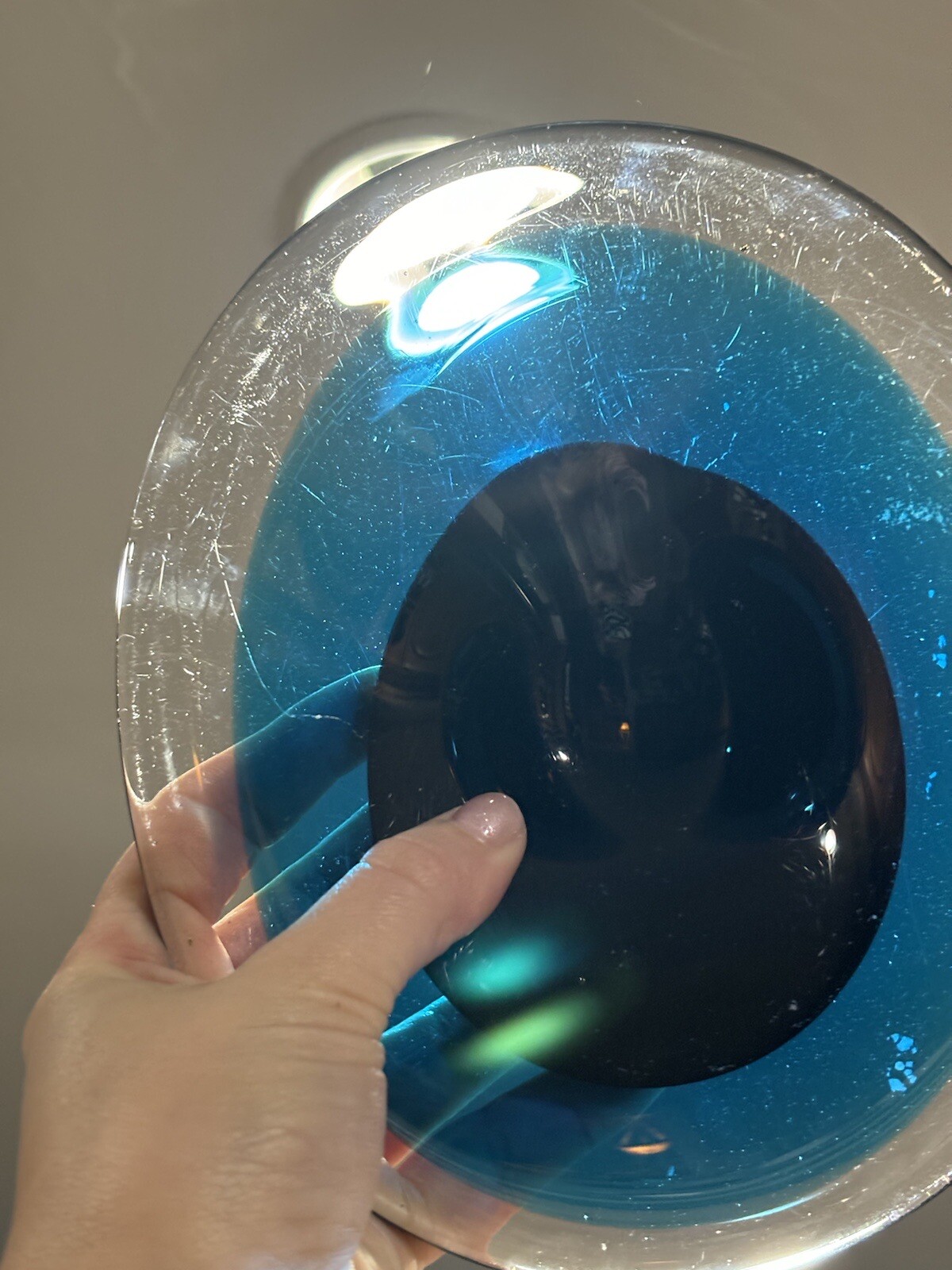 Vintage Art Glass Blue, Black to Clear Asymmetrical Candy or Trinket Dish AS IS