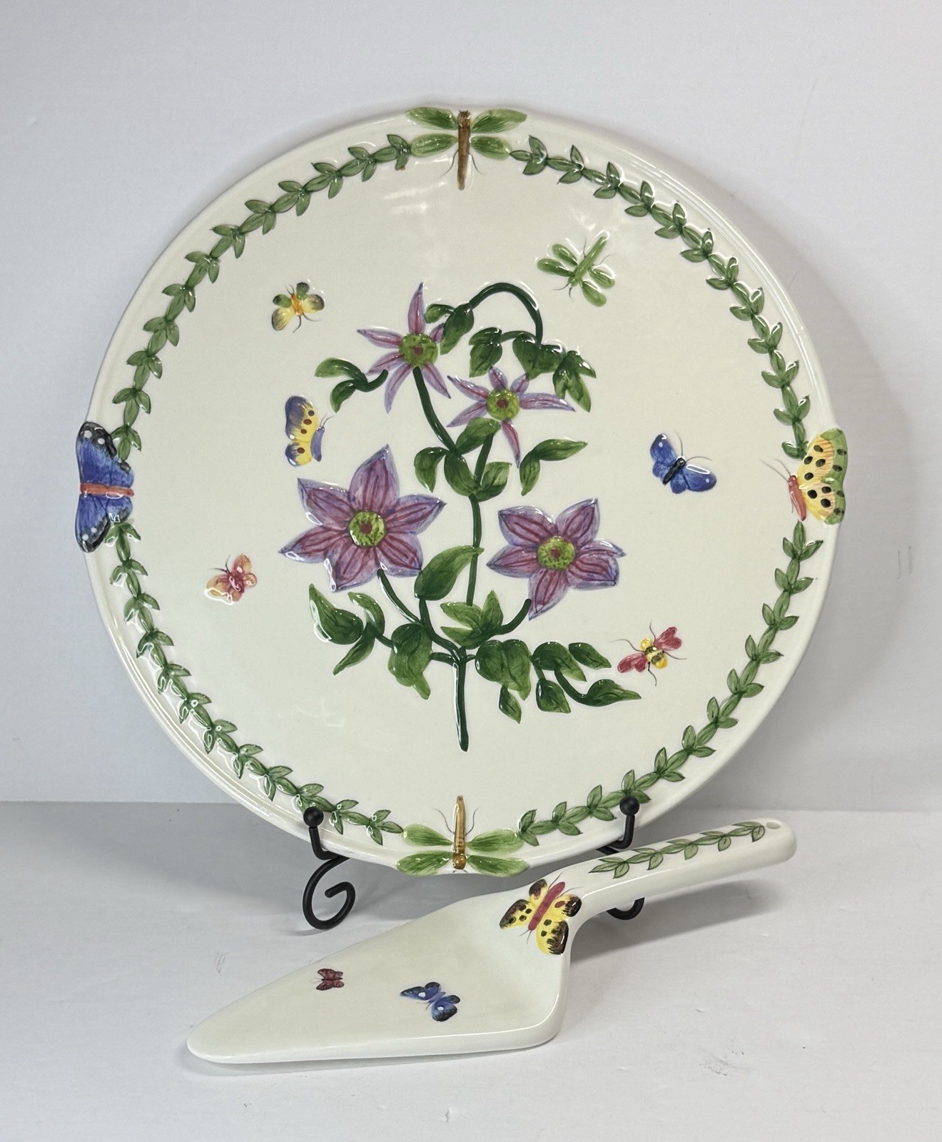 Portmeirion Botanic Garden 11” Floral Embossed Cake Plate and Server Platter 2