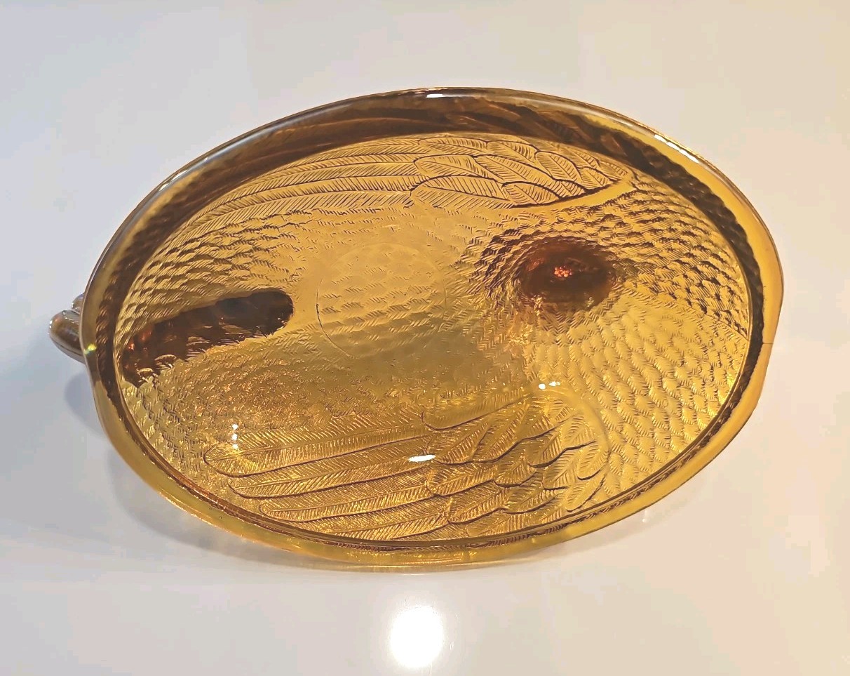 Vintage Indiana Golden Carnival Glass Hen on Nest Dish w/ Lid Oval Beaded Base