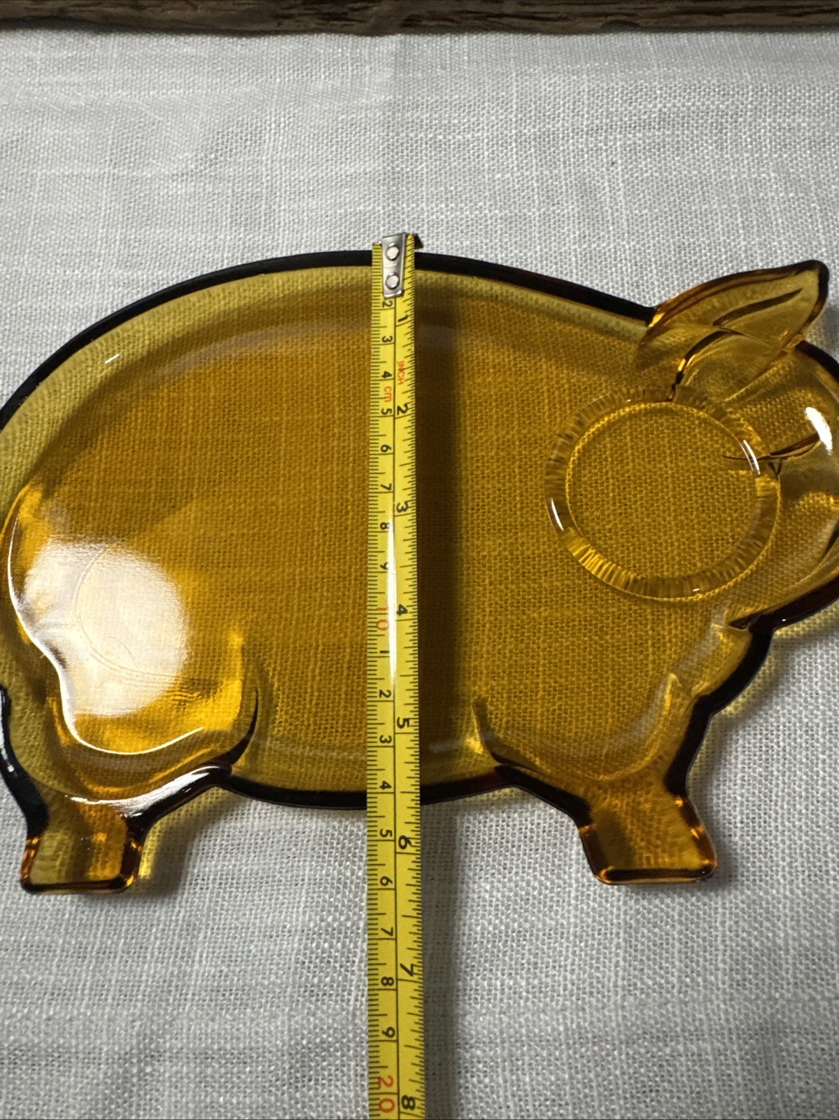 2 Set Of Vintage Amber Tiara Pig Shaped Snack Plate Cup Holder By Indiana Glass