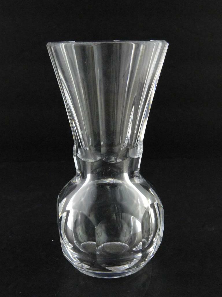 Signed Art Glass Vase Paneled Design Unknown Artist Clear Crystal