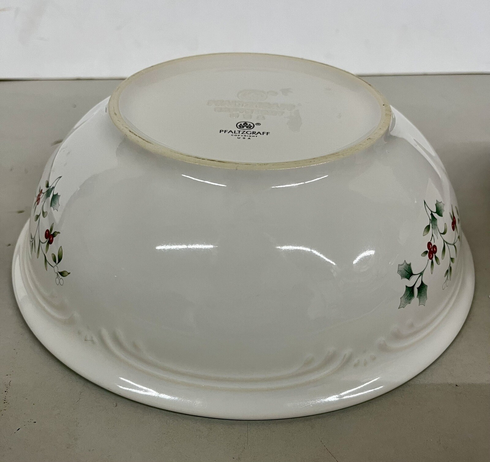 Pfaltzgraft WINTERBERRY~Serving Bowl~ 8 1/2″ In Diameter~White with Holly Edging