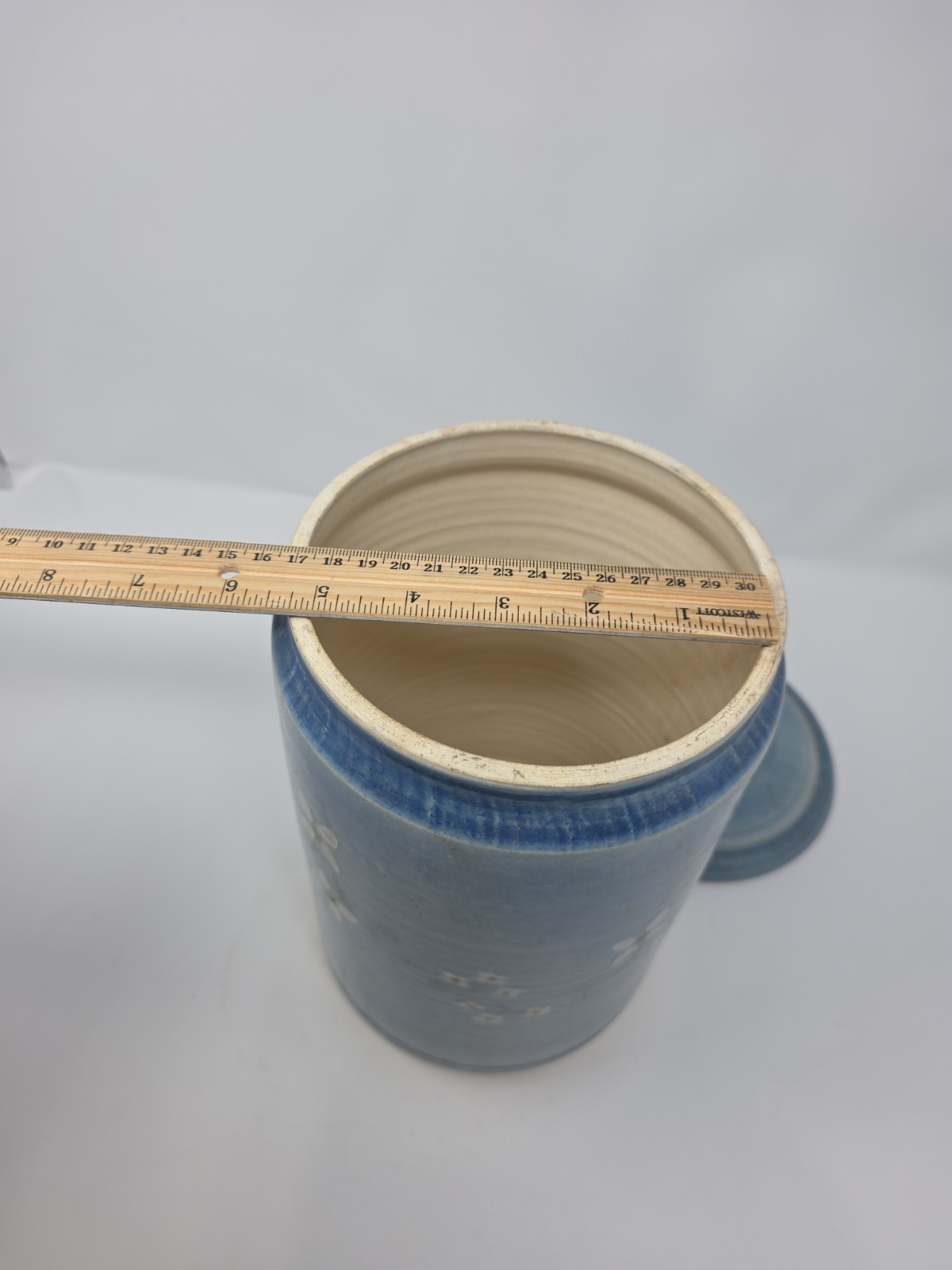 Floral Blue Pottery Jar Stoneware Studio Pottery Crock 12″ Tall 6″ Diameter