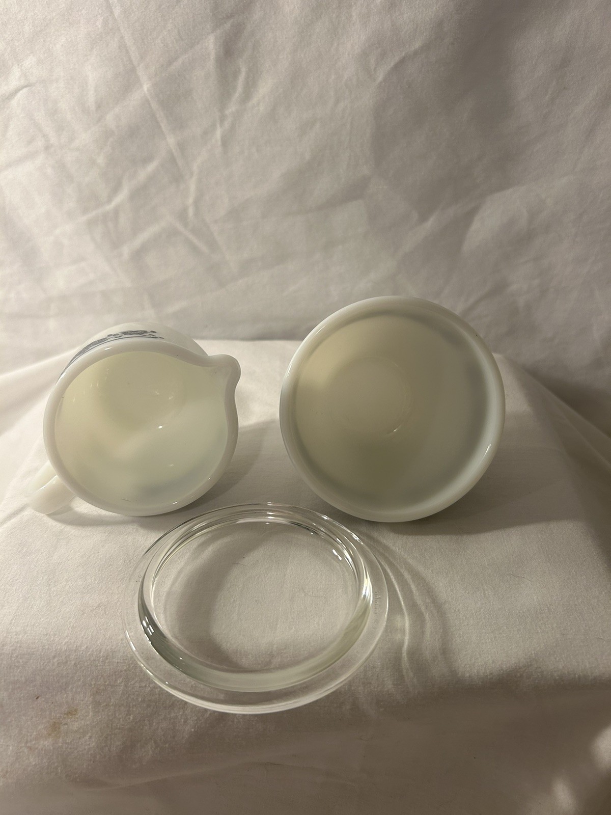 Vintage Corning Pyrex Glass Sugar Bowl with Lid and Creamer Blue Onion