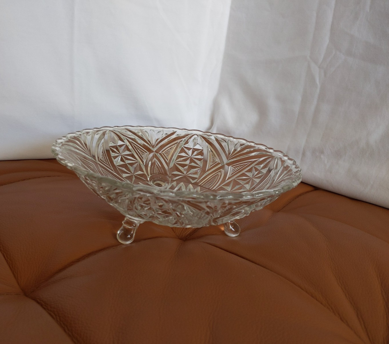 Vintage Anchor Hocking Serving Bowl Clear Pressed Glass 3 Footed 9in Dish 1960
