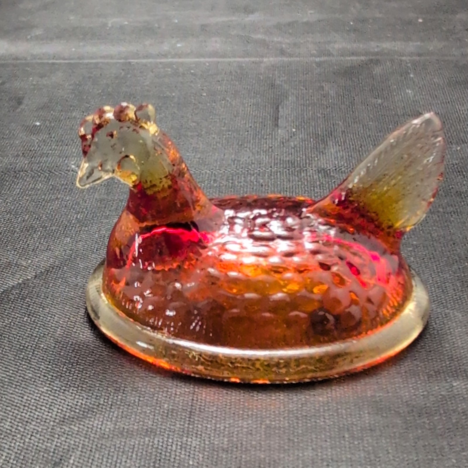 Amber Red Glass Chicken Covered Dish with Lid Included, Round, 2 – 1/2in