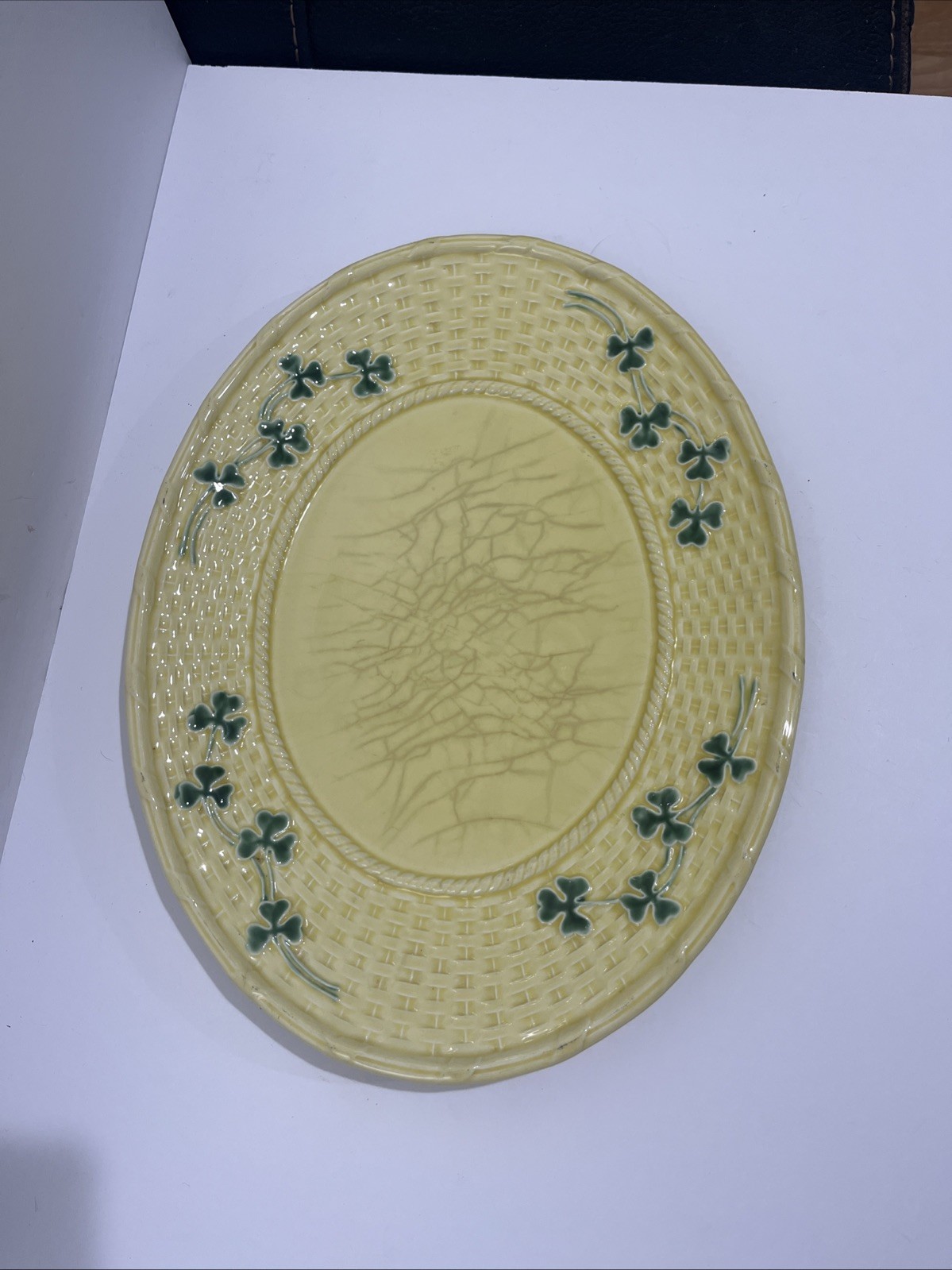 VTG Bordallo Pinheiro Portugal Lucky Shamrock Oval Serving Platter 15.5” L