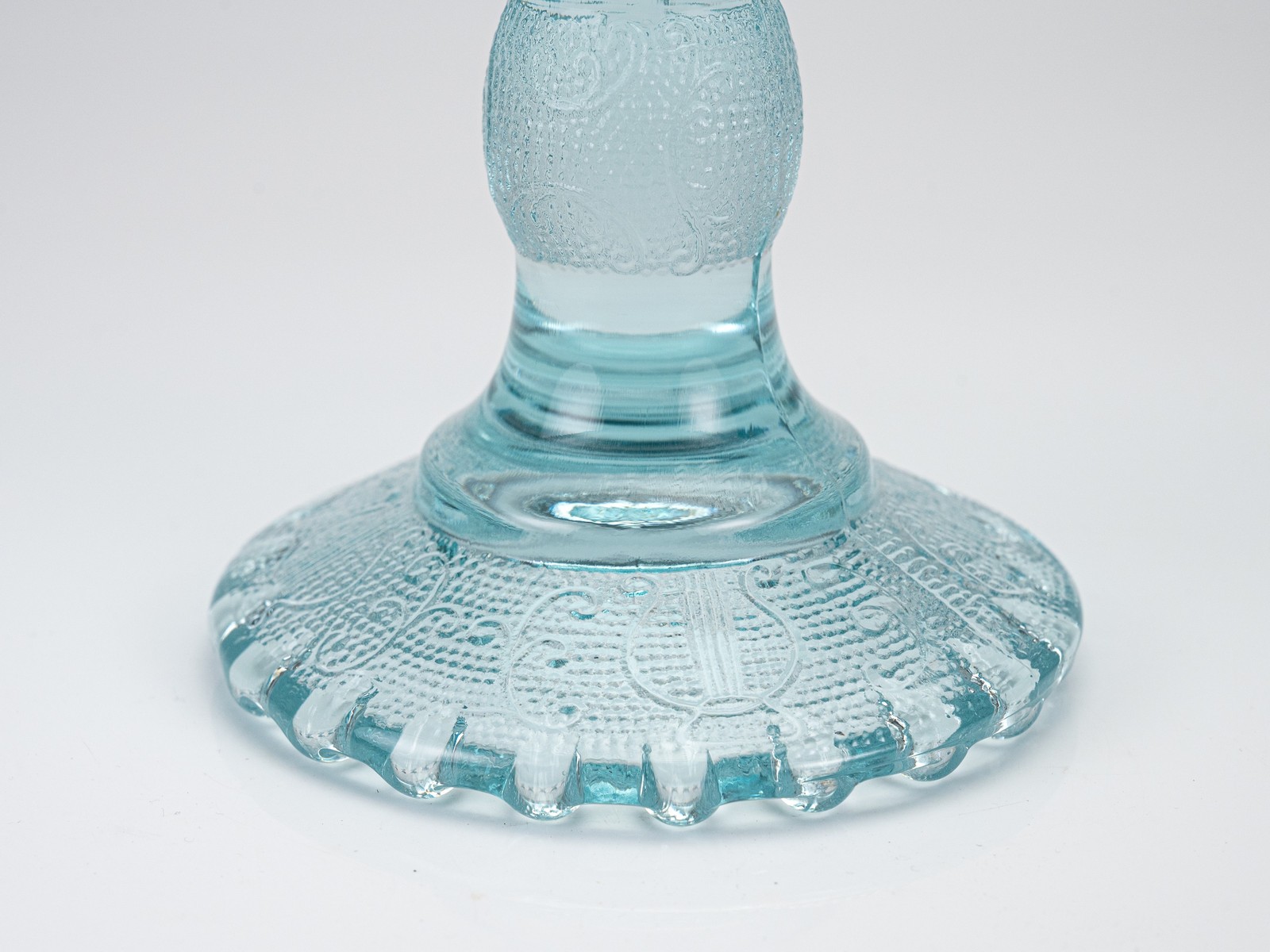 Vintage 1950s Jeannette Ice Blue Glass Feather Harp Pedestal Cake Plate Stand