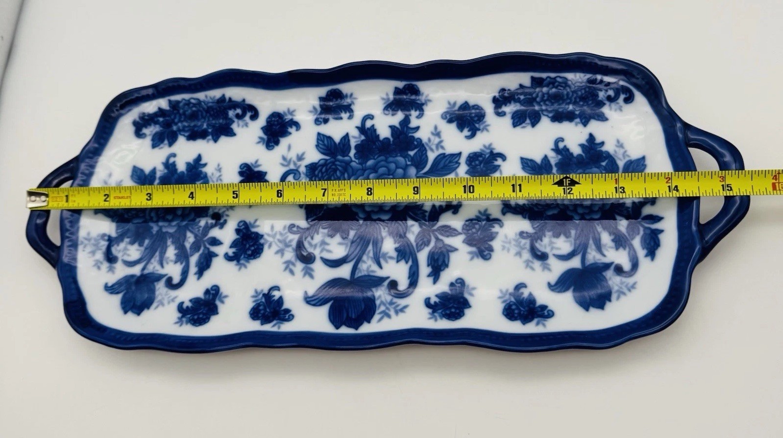 CRACKER BARREL Blue White Floral Rectangular Sandwich Tray 15.5” & Server VTG