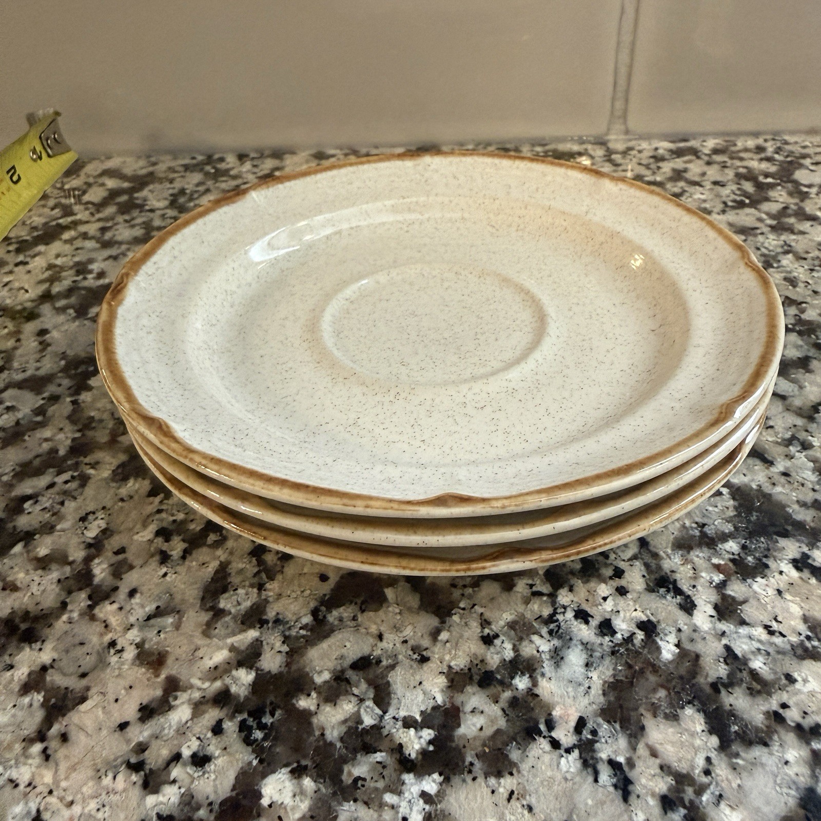 Set of 3 Baroque Hearthside Stoneware Saucers Japan Speckled Beige Dessert Salad