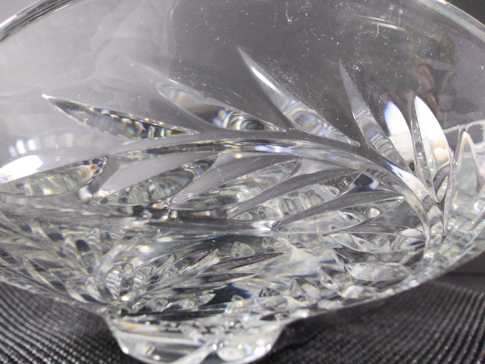 Art Glass Lead Crystal Clear Etched Wheat w/Scalloped Edge Large HEAVY Bowl