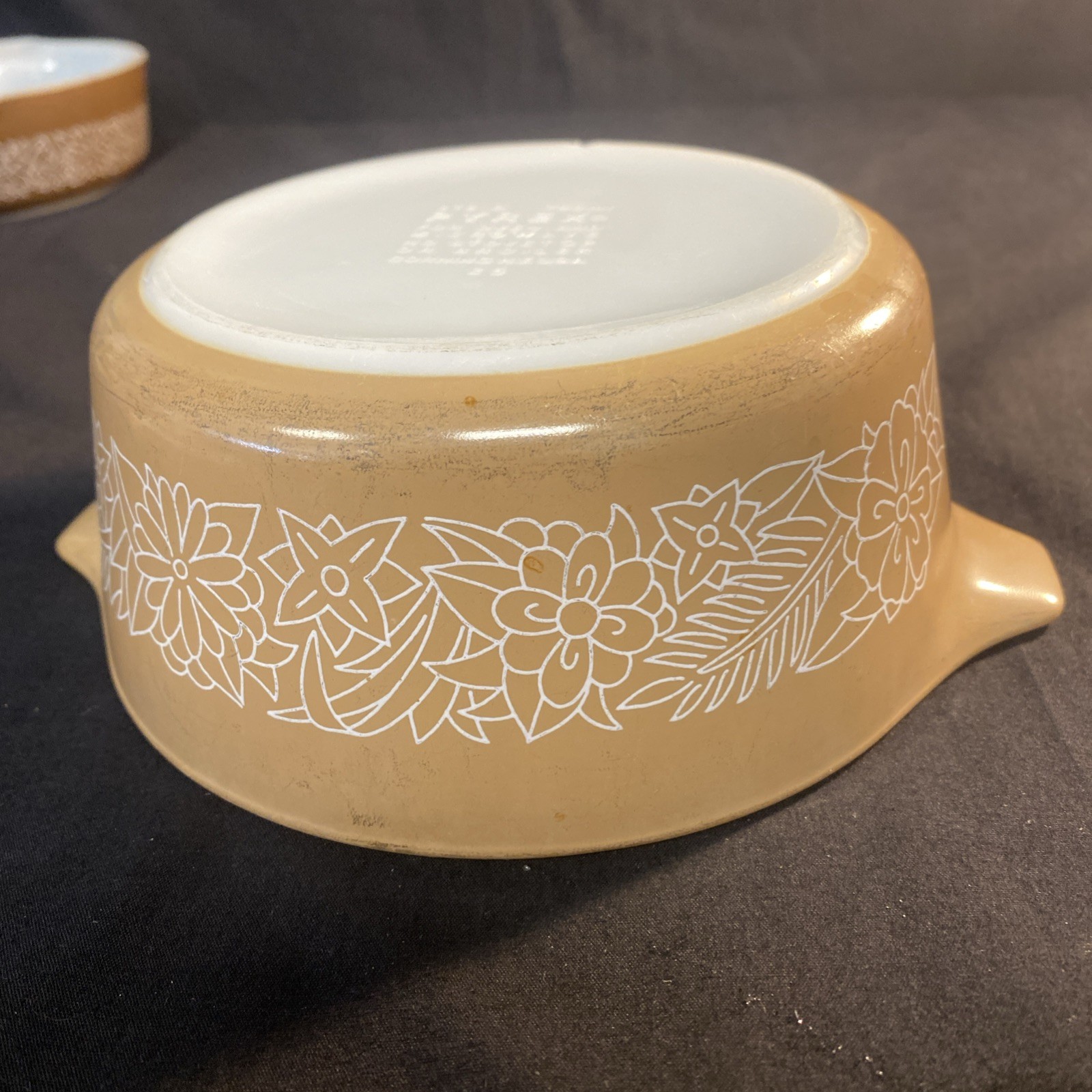 2 Vtg Pyrex Woodland 6” Casserole Dishes W/ Lid-Brown & Tan 2.5”/2”(472-B/471-B)