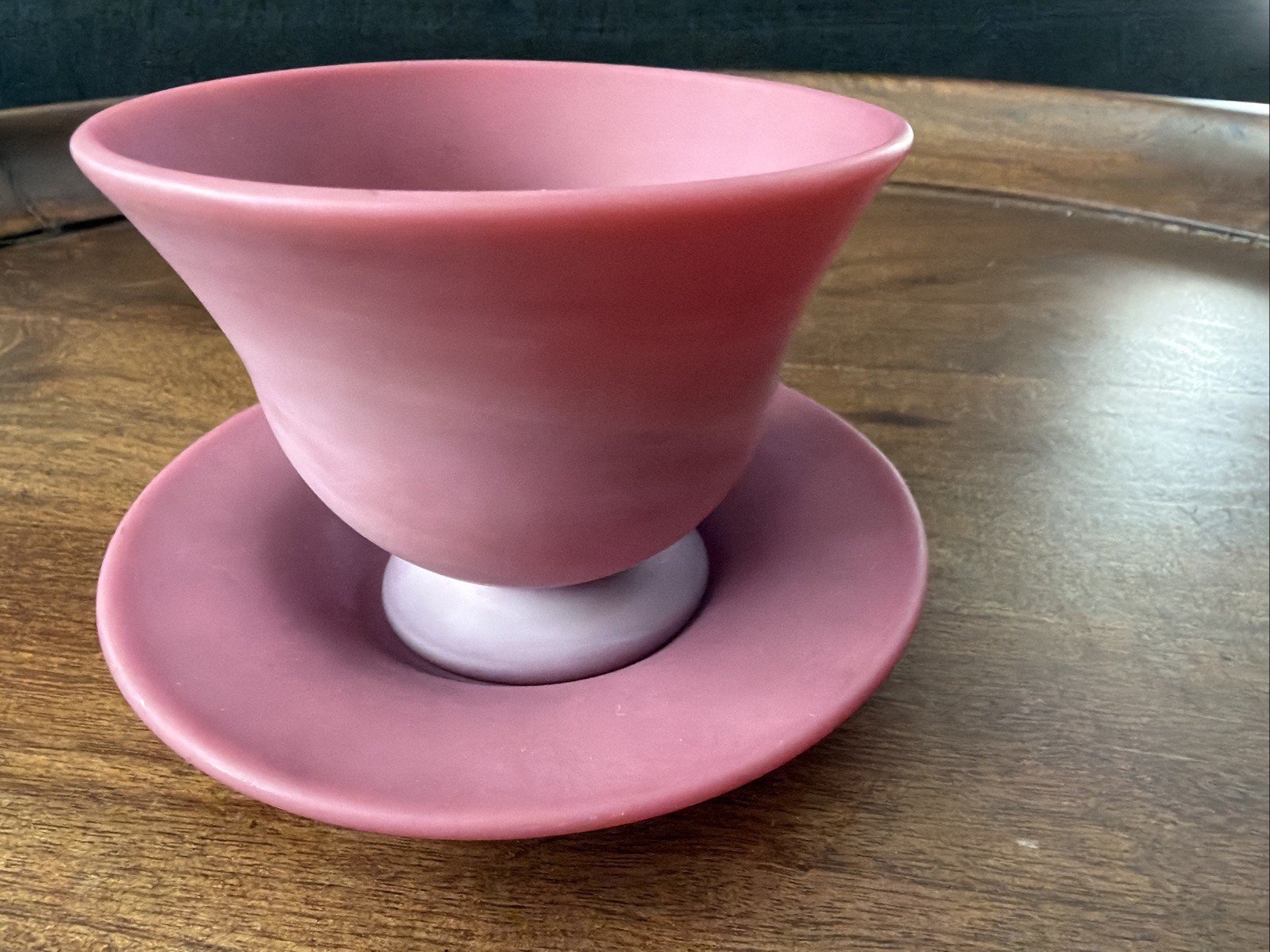 Vintage PINK PAIRPOINT Peach Blow Glass Cup & Saucer Matte Satin Made USA READ