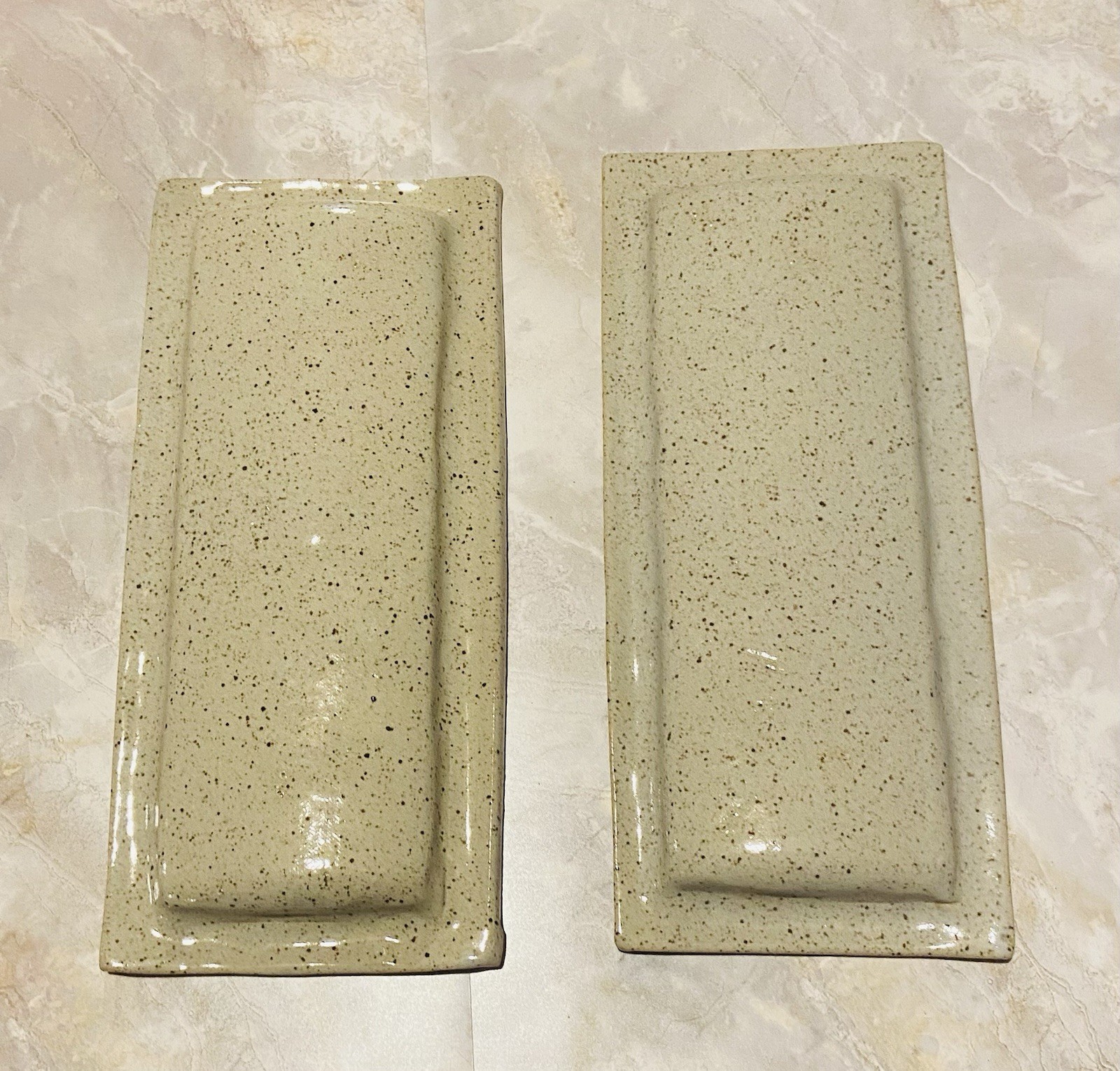 Art Pottery Tray Set Of 2 Speckled Blue Iris Flower Trinket Dish