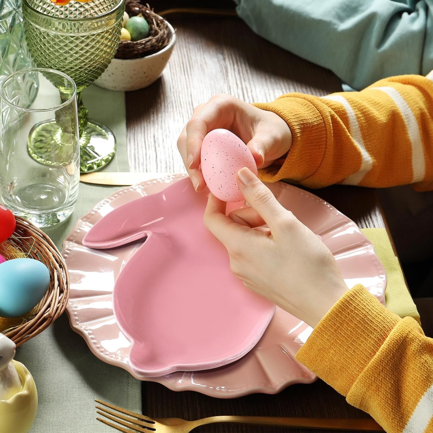 4 Pcs Easter Bunny Shaped Plates Ceramic Serving Candy Dishes Rabbit Dinner T…