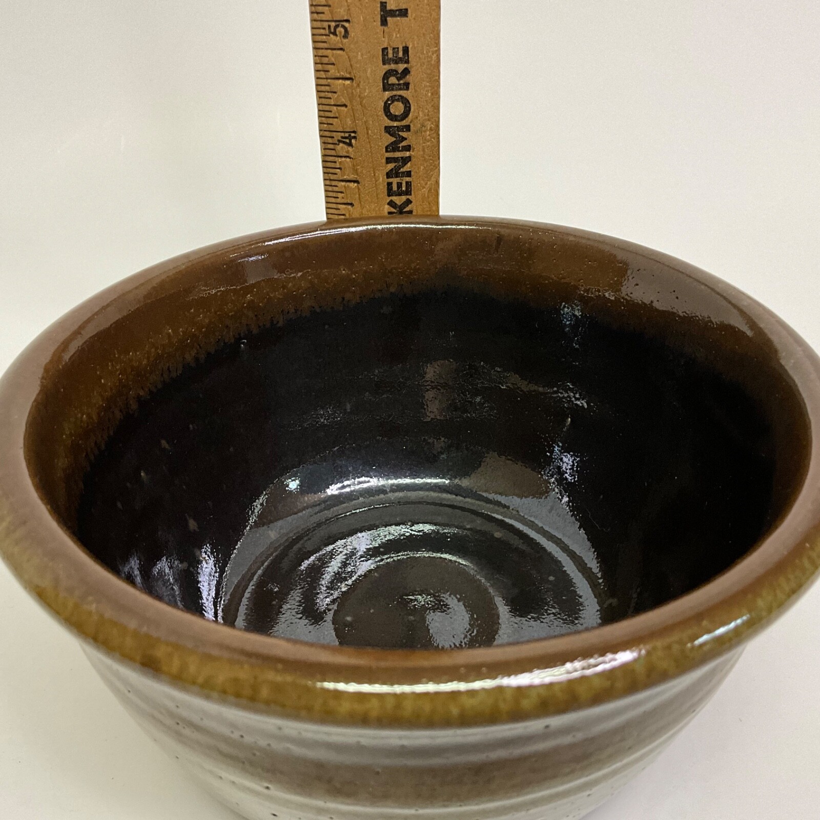 Studio Art Pottery Brown/Green Drip Glaze BOWL Signed RH 2007 – 3”H x 6”W