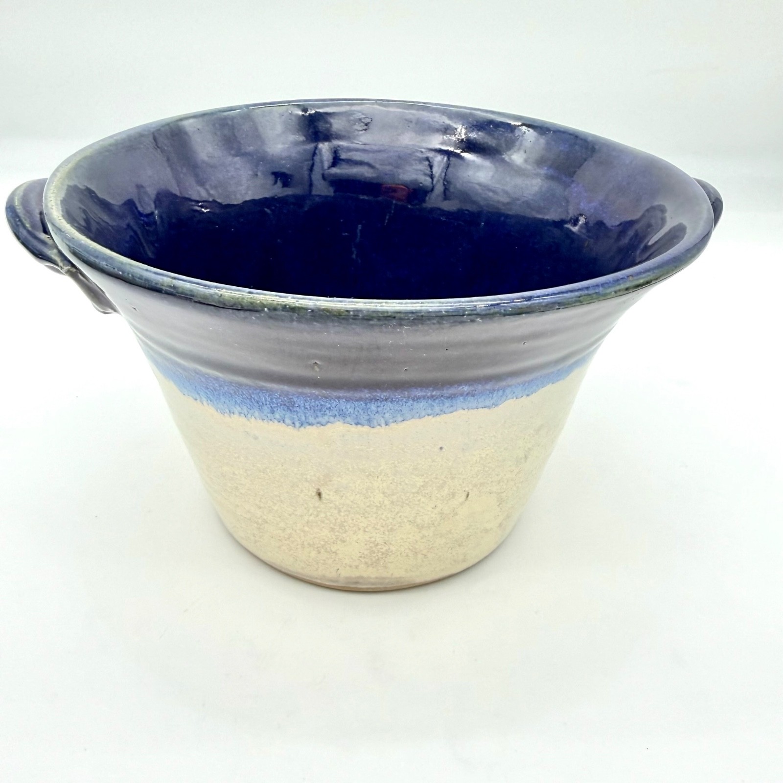 Pigeon River Pottery Old Mill TN Signed Crock Bowl Cobalt Drip Glaze 7.75 in