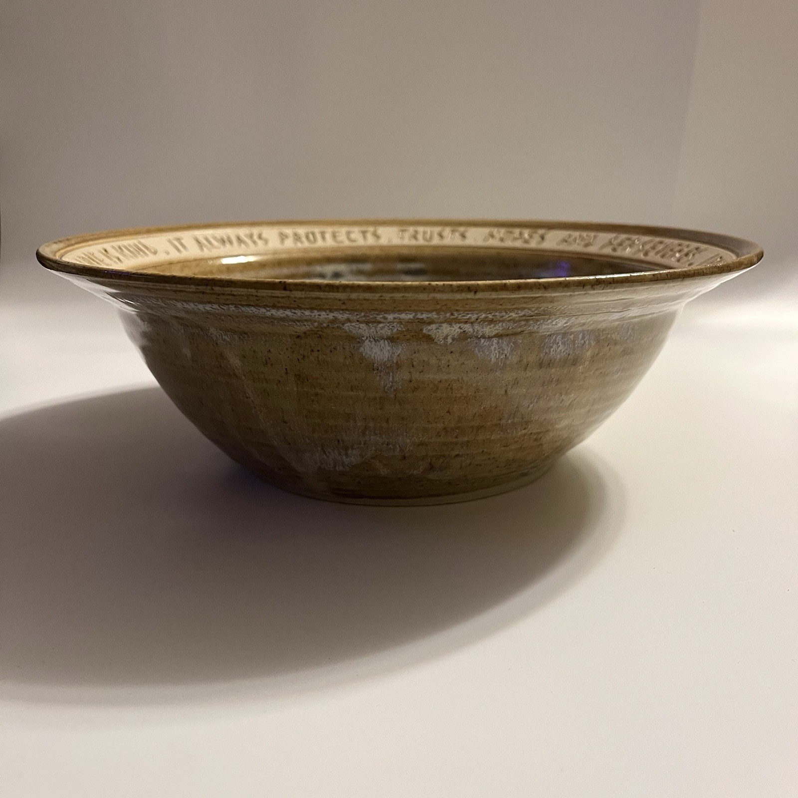 Clay Werks Bryan Becker Handcrafted Studio Pottery 10″ Bowl LOVE IS PATIENT…