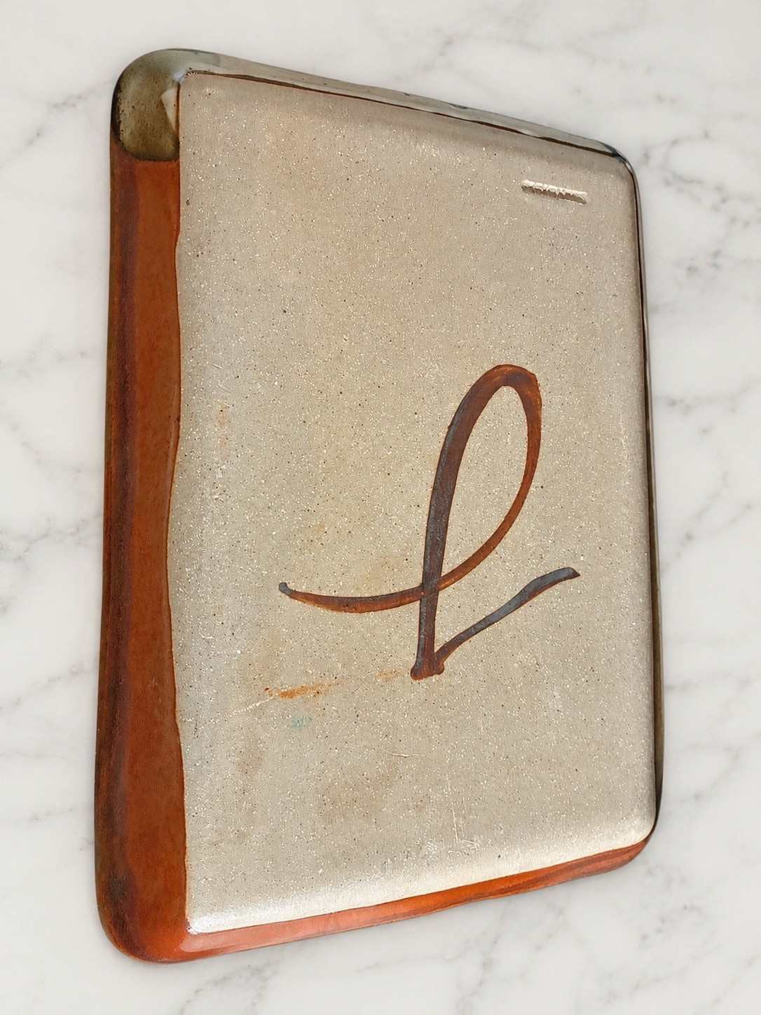 Signed Studio Pottery Ceramic Tray Abstract Floral Orange Green Trinket Dish