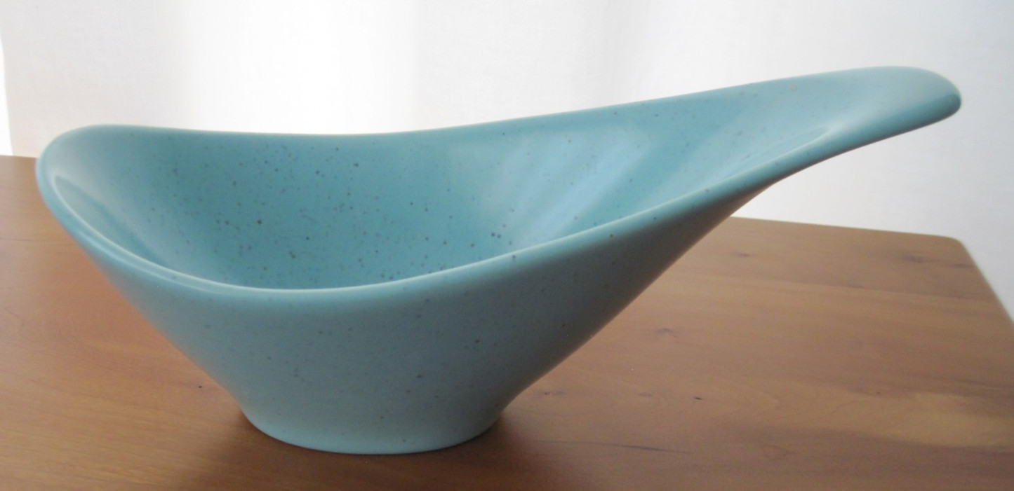 Vintage MCM Turquoise Asymmetrical Bowl Ceramic 9.5″