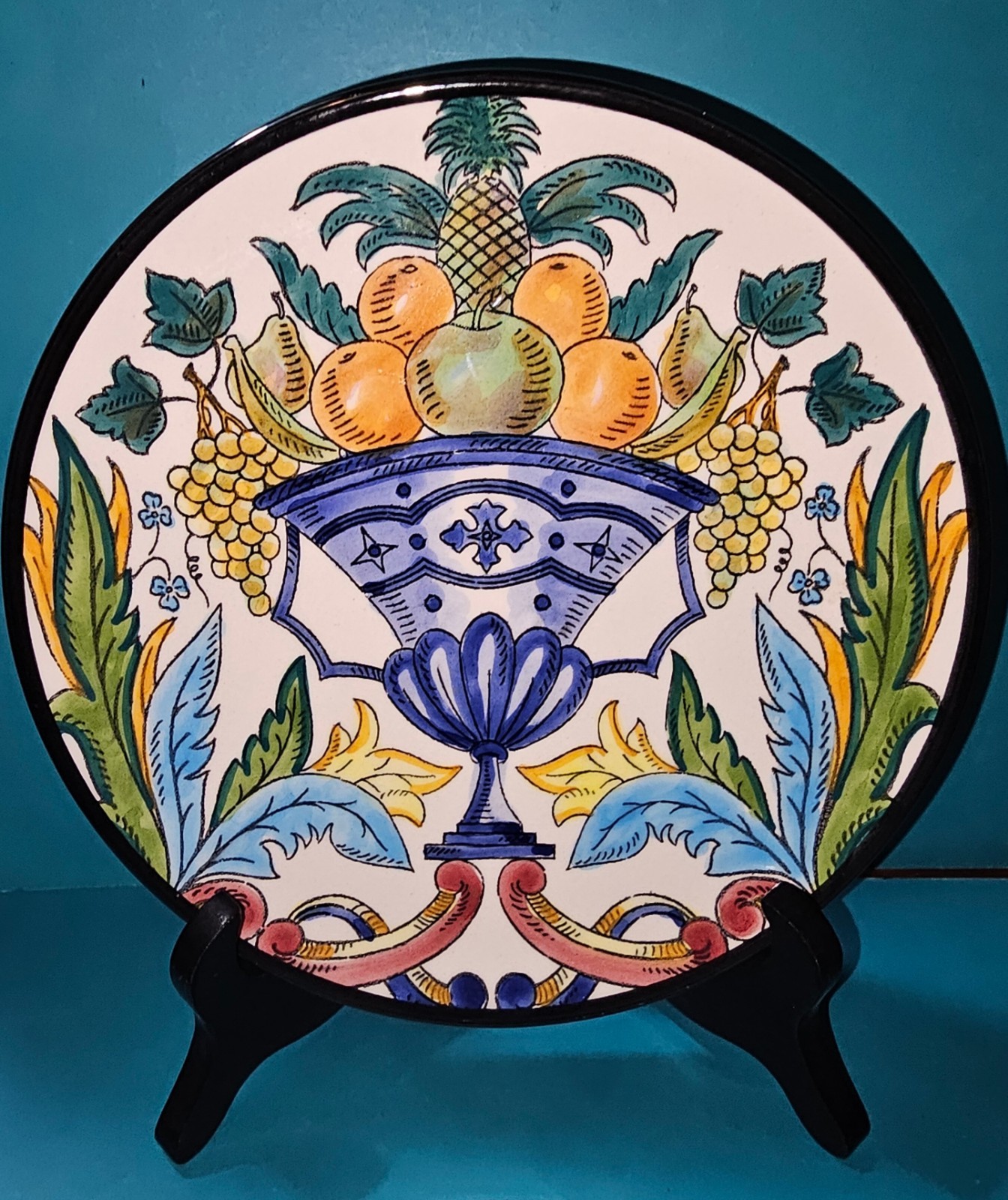 Vintage 2pc Set Ceramar Spain Handpainted Fruit Hanging Wall Plates-EUC!