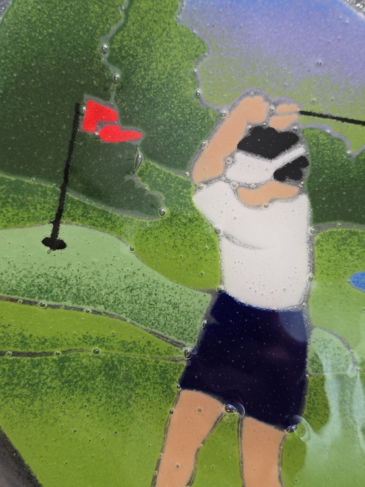 Vintage Peggy Karr Signed Fused Glass Lady Woman Golfer Plate 11.25″ Golf