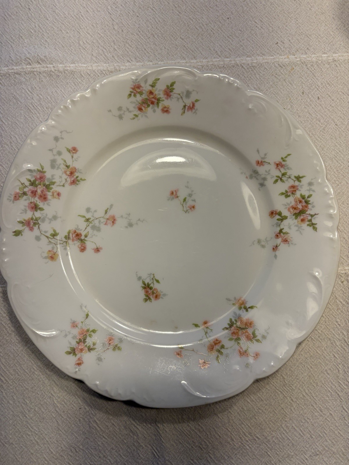 Théodore Haviland Floral Porcelain Plate White Pink Green Round France 6 plates