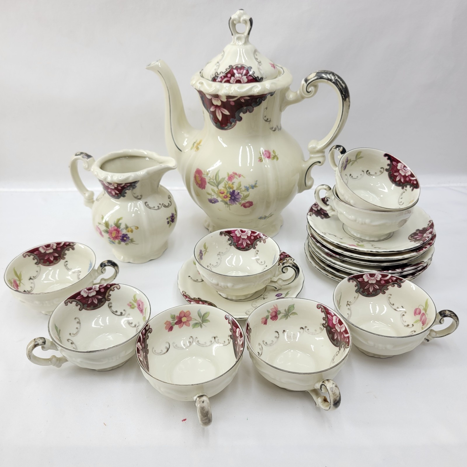 Mitterteich Bavaria Demitasse Set Floral Teapot Creamer Cups Saucers Porcelain