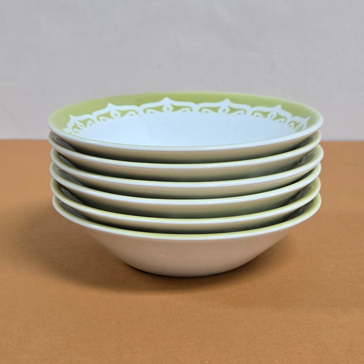 MCM Syracuse China Syralite SY1083 Olive Green Filagree FRUIT BOWLS~ Set Of 6
