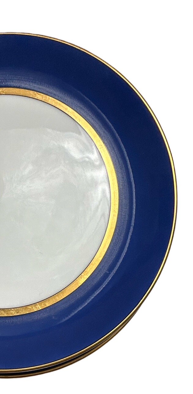 Yokohama MotoMachi Luncheon Plates & Tea Cups 4 Sets Blue Gold 12 Pieces EUC