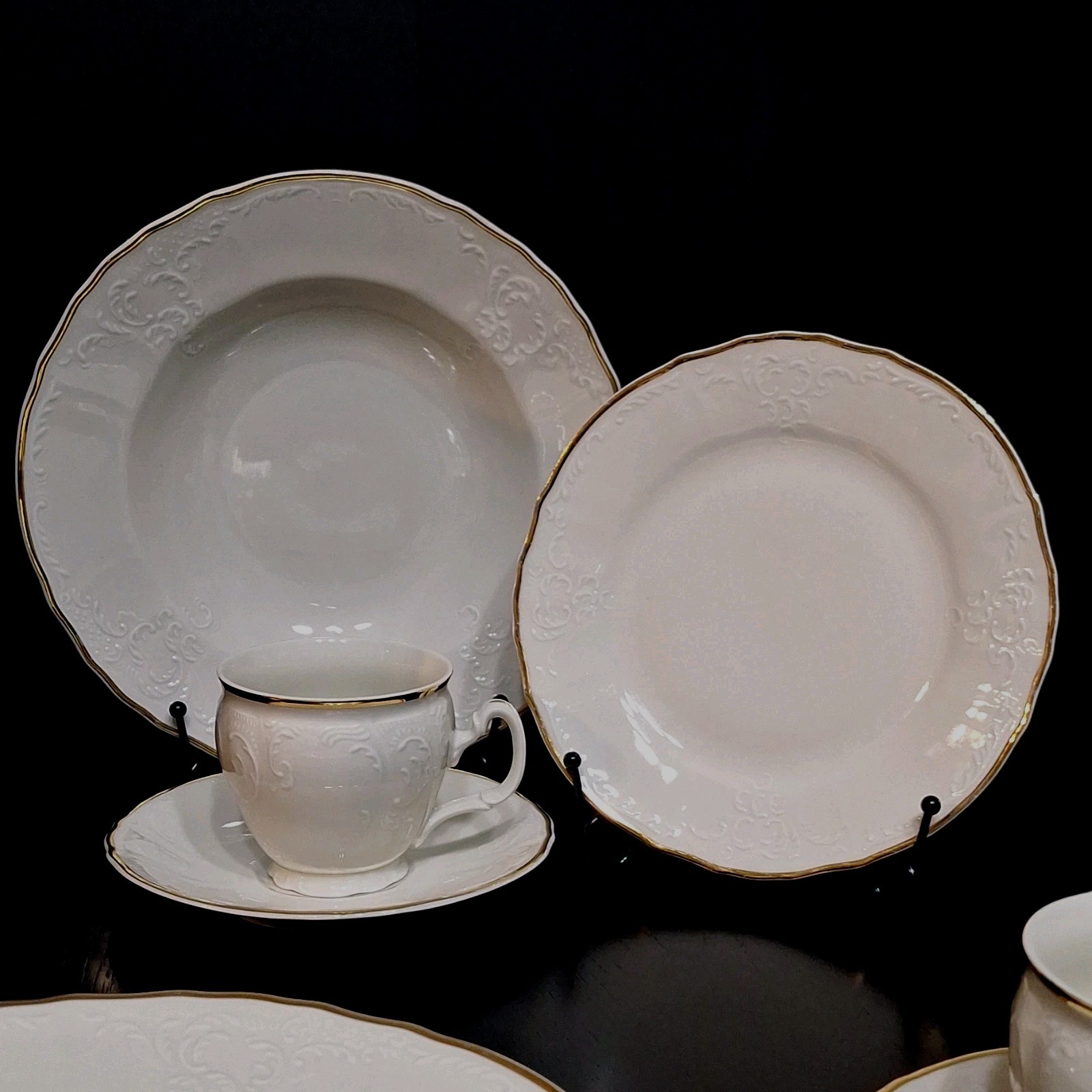 Baum Bros TM Bernadotte Ivory Porcelain Luncheon Set Salad Plate Bowl Cup Saucer