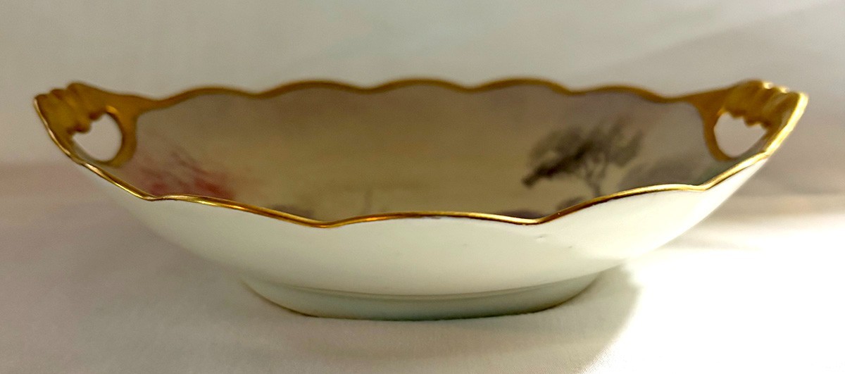 Beautiful Pickard 2-Handled Bowl, walled garden signed Challinor