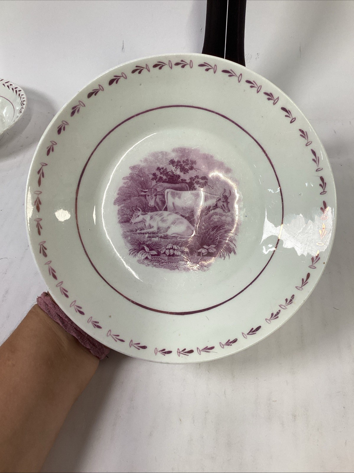 Antique Wedgwood Lugano Mulberry Transferware Plate Cattle Cow Pastoral Etruria