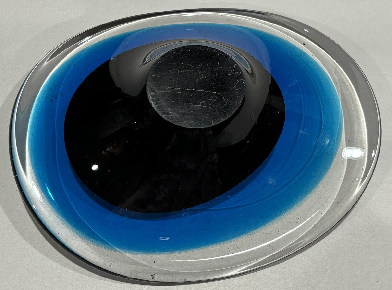 Vintage Art Glass Blue, Black to Clear Asymmetrical Candy or Trinket Dish AS IS