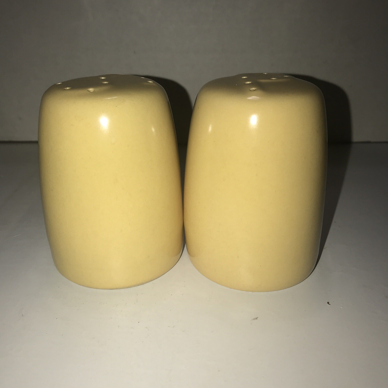 La Solana Salt Pepper Shakers Yellow Vintage Pottery MCM Intact Faded Labels